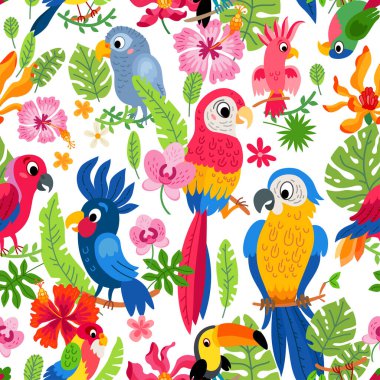 Hayvanat bahçesi ormanı deseni. Tropikal bir kuş arkaplanı.