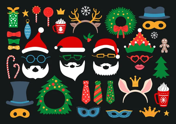 Christmas photo booth props and scrapbooking vector set. — Stock Vector