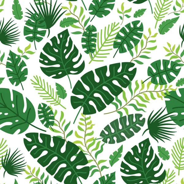 Tropical leaves vector pattern. Summer equatorial rainforest with foliage — Stock Vector