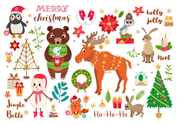 Karácsonyi erdő állatok készlet rajzfilm stílusban Jogdíjmentes Stock Vektorok