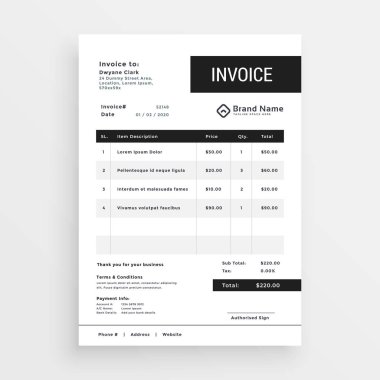 temiz fatura şablonu modern tasarım