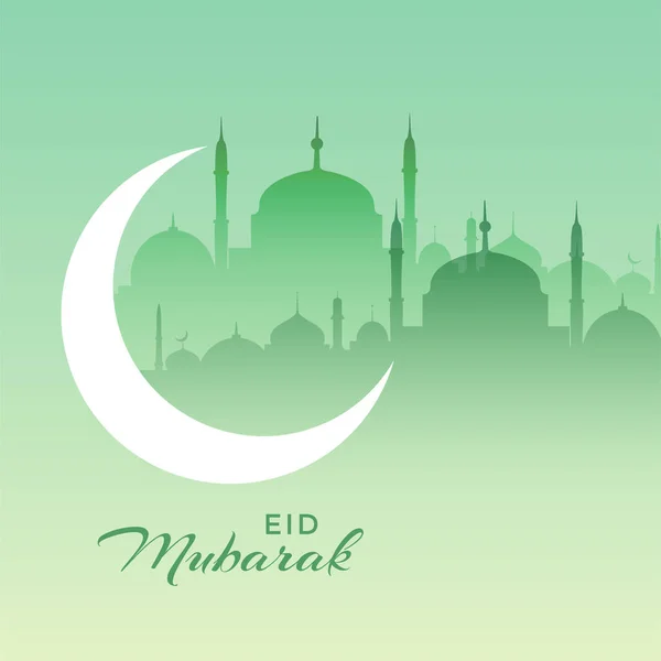 Mooie Eid Mubarak Moskee Scène Met Halve Maan — Stockvector