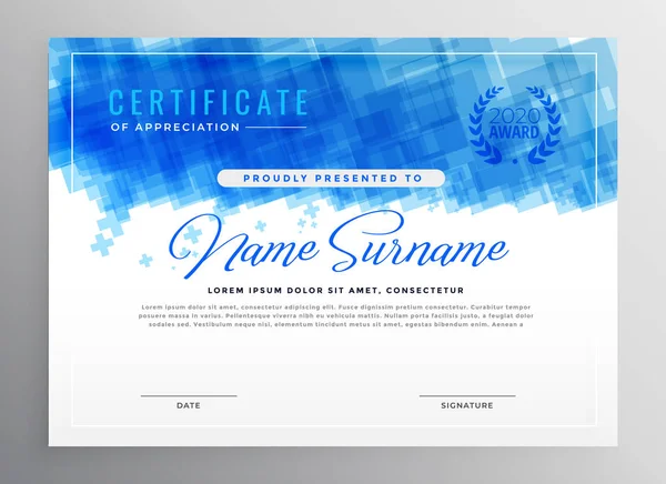 Astratto Disegno Certificato Diploma Blu — Vettoriale Stock