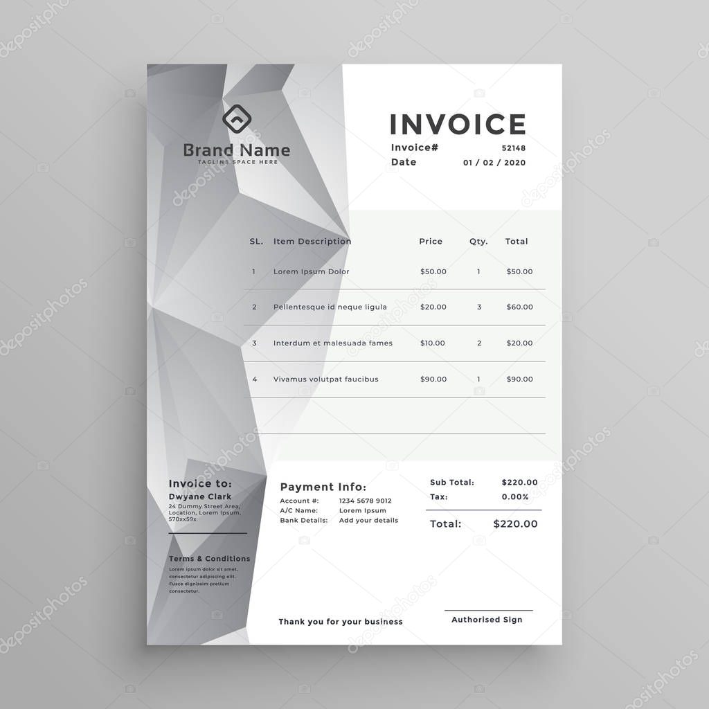 creative loy poly invoice template design