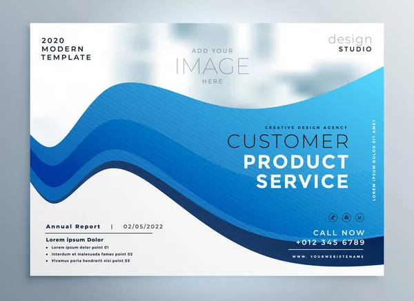 Professionale Blu Onda Business Brochure Design — Vettoriale Stock