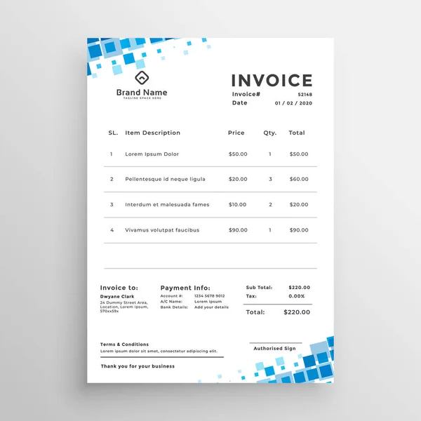 Blue Mosaic Style Business Invoice Template — Stock Vector