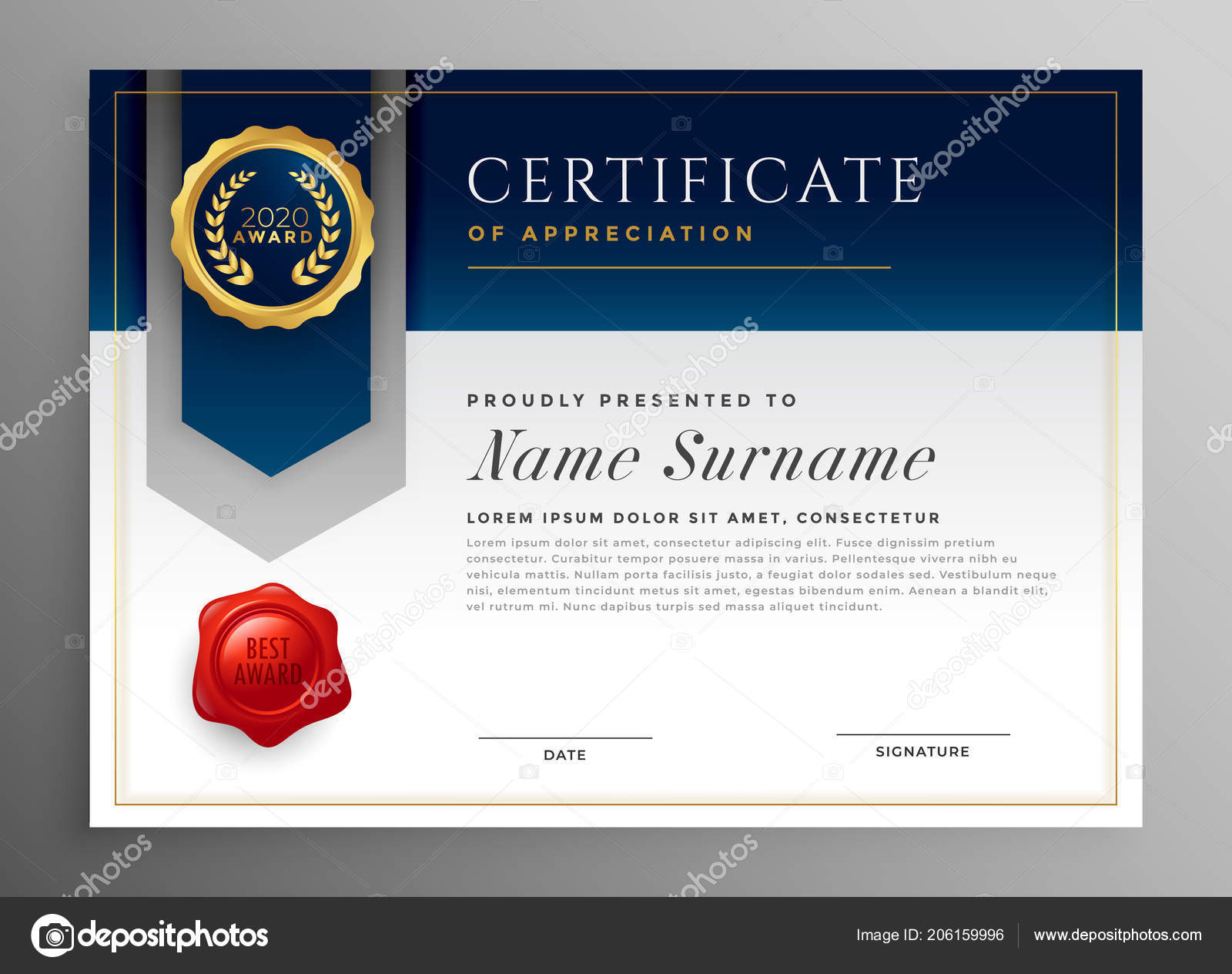 Professional Blue Certificate Template Design Stock Vector Image Throughout Professional Award Certificate Template