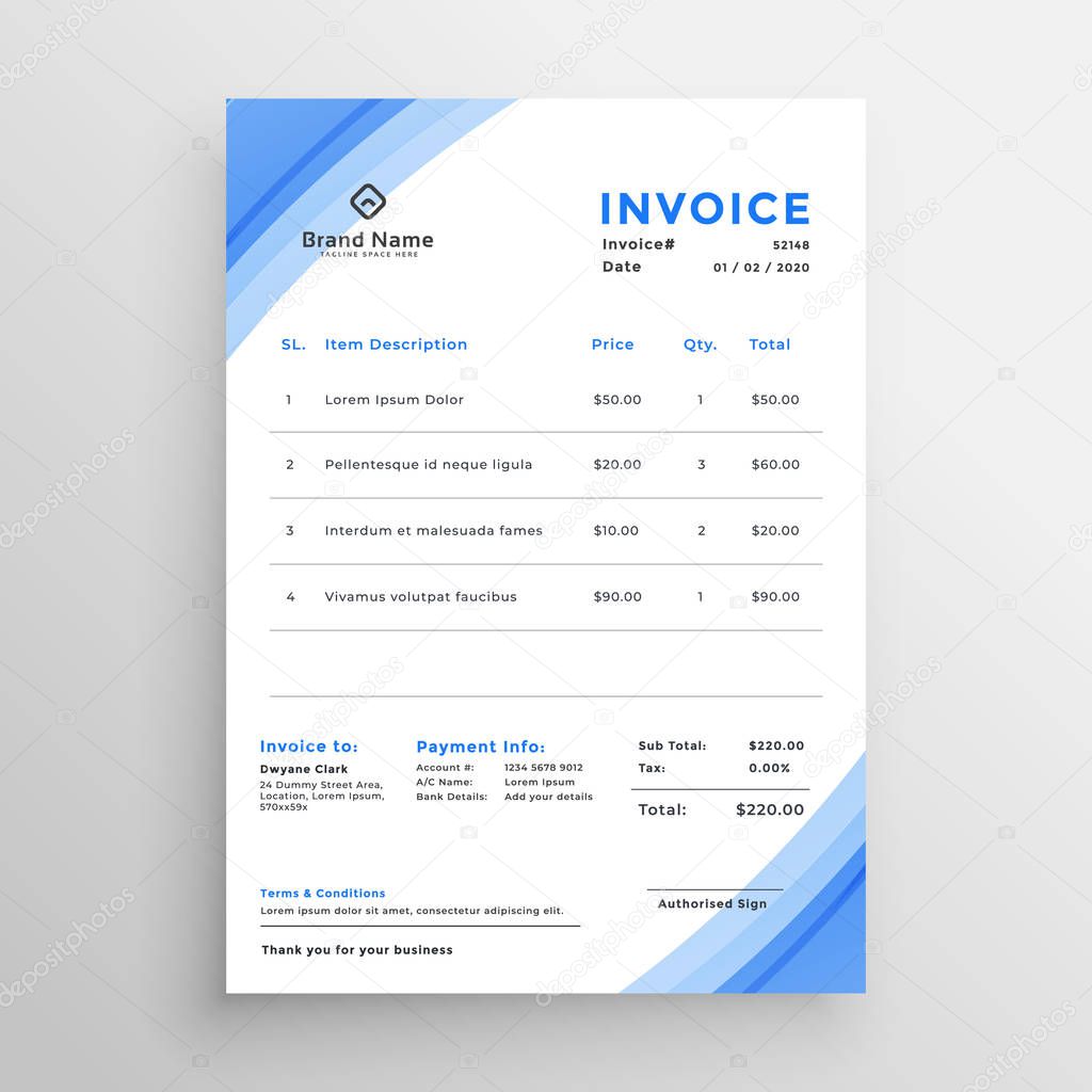 minimal blue invoice template design