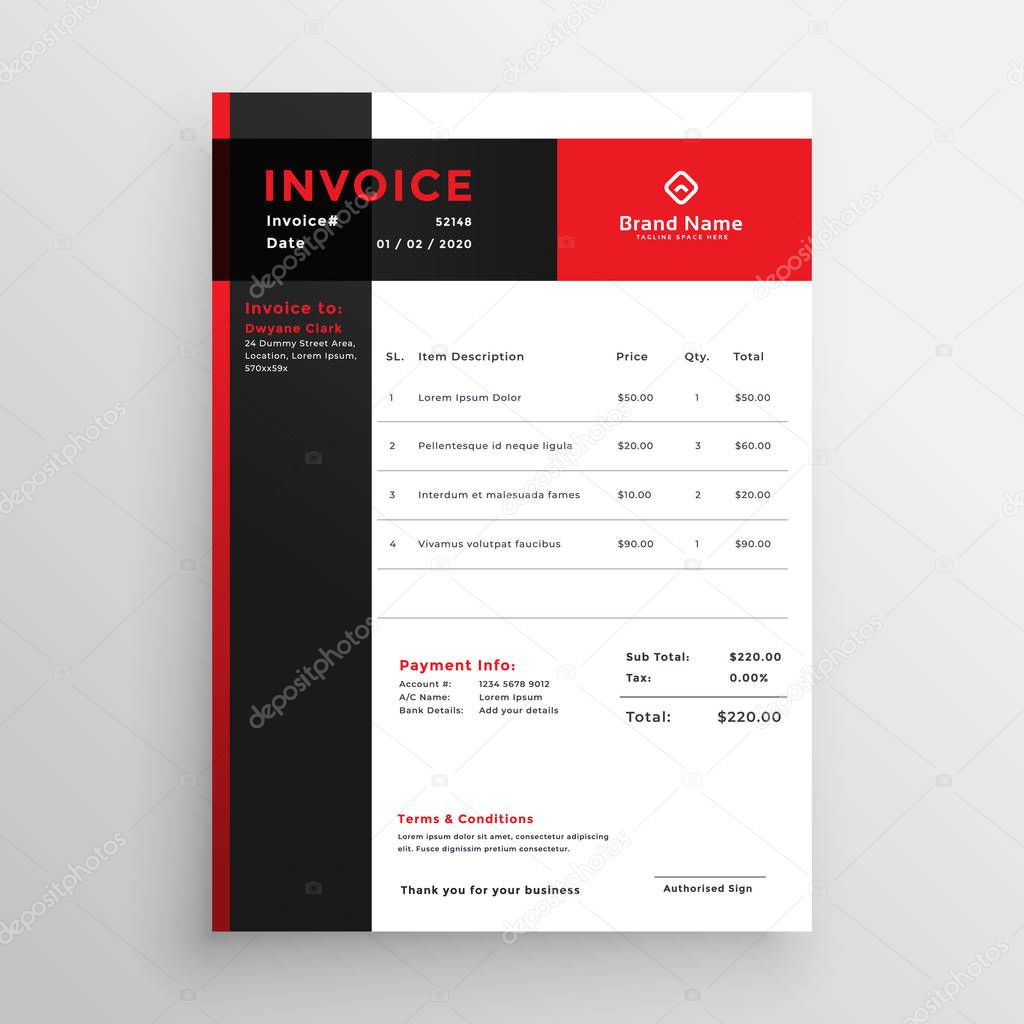 red invoice template design for your business