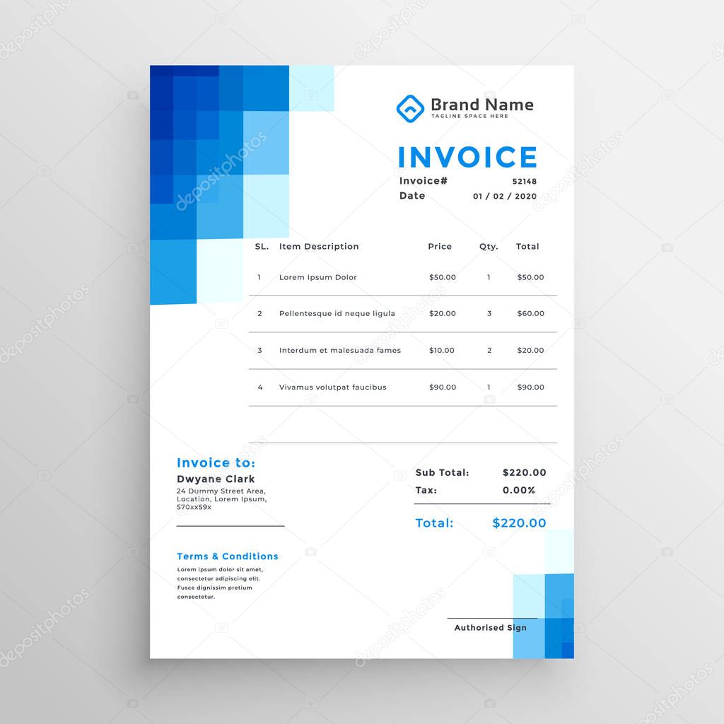 blue mosaic style invoice template