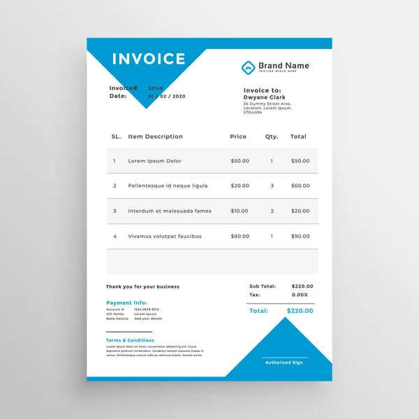 Minimal Blue Invoice Template Design — Stock Vector