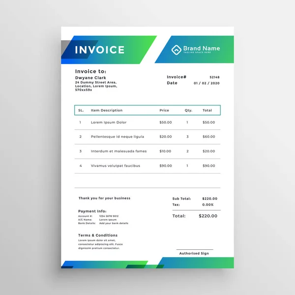 Stijlvolle Moderne Factuur Sjabloonontwerp — Stockvector