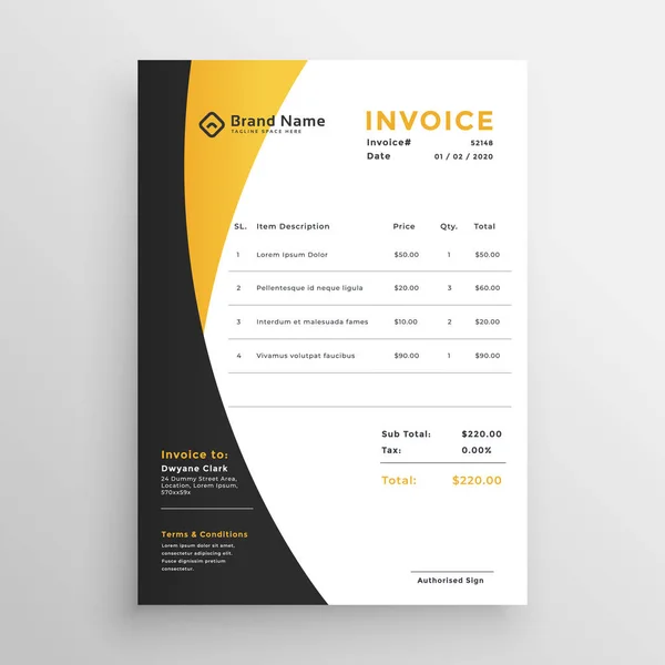 Creative Yellow Modern Invoice Template — Stock Vector