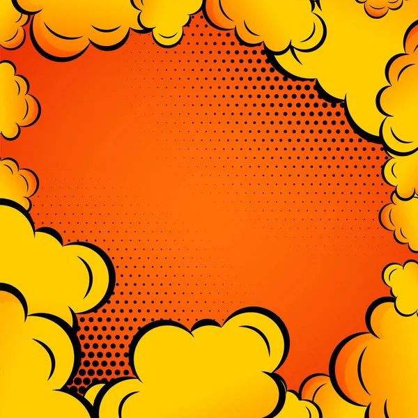 Nubes Cómicas Sobre Fondo Naranja — Vector de stock