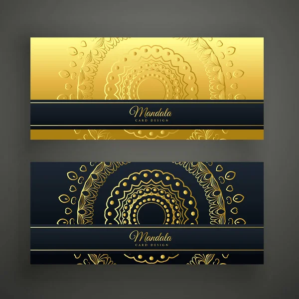 Két Luxus Mandala Arany Bannerek — Stock Vector