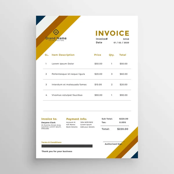 Professional Clean Invoice Template Design — Stock Vector