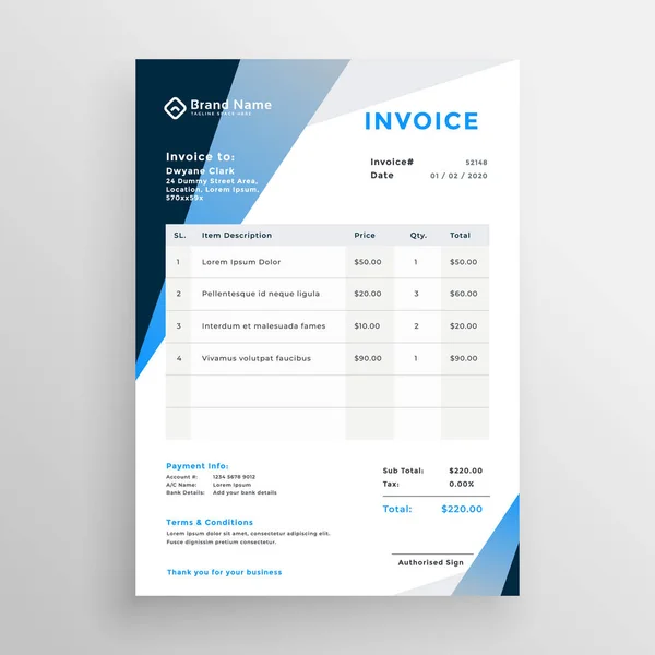 Abstract Geometric Invoice Template Design — Stock Vector