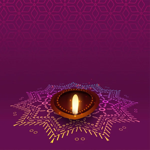 Adorável Diwali Diya Com Design Rangoli —  Vetores de Stock