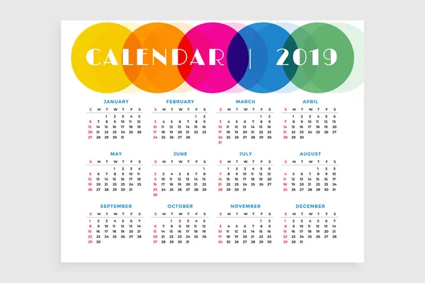 Modelo Design Calendário 2019 — Vetor de Stock