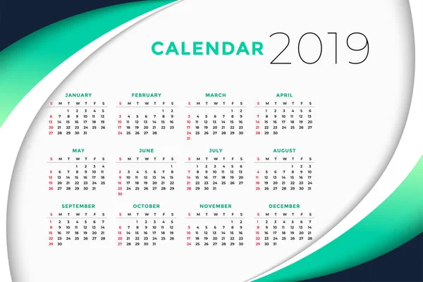 Calendrier Des Affaires 2019 Concept Conception — Image vectorielle