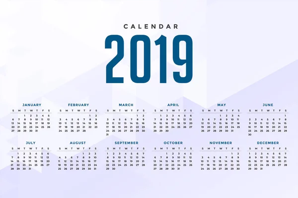 Design Calendário Mínimo Branco 2019 — Vetor de Stock