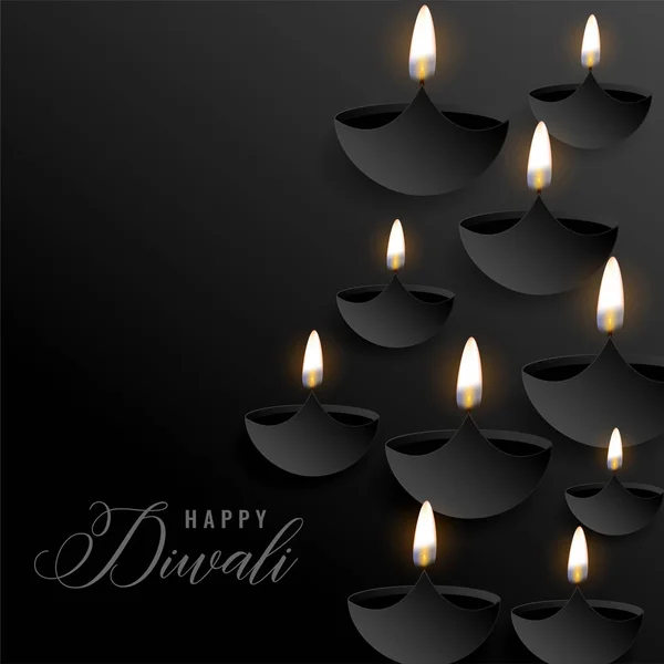 Dark Diwali Background Floating Diyas — Stock Vector