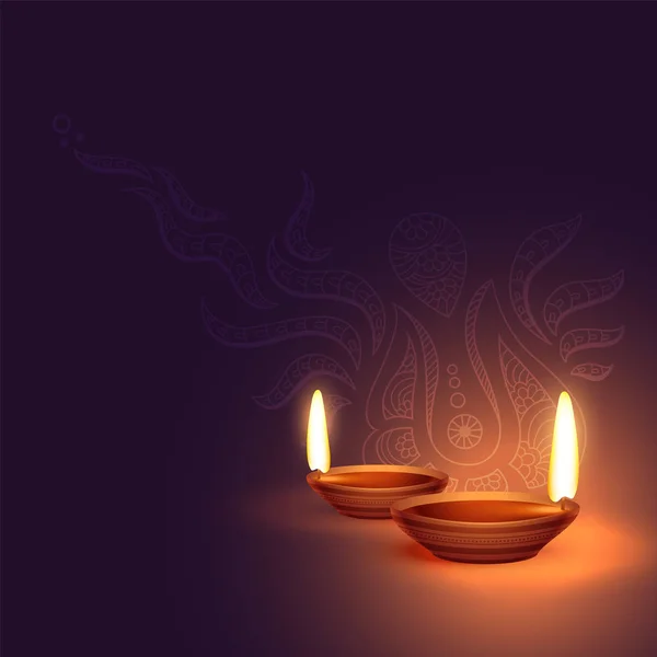 Bonito Dois Diwali Diya Fundo — Vetor de Stock