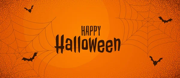 Gruseliges Halloween Oranges Banner Mit Spinnennetz Und Fliegenden Fledermäusen — Stockvektor