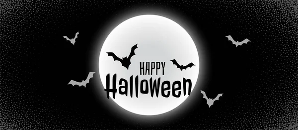Bannière Noire Effrayante Halloween Avec Lune Chauves Souris Volantes — Image vectorielle