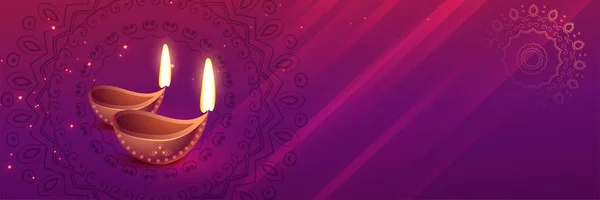 Bellissimo Banner Festival Diwali Con Arte Diya — Vettoriale Stock