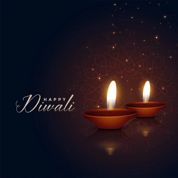 Bonito Dois Diwali Festival Diya Fundo Escuro —  Vetores de Stock