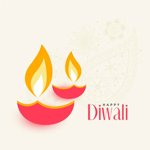 Två Diwali Diya Vit Bakgrund — Stock vektor