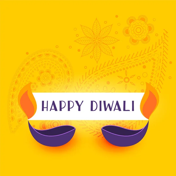 Gul Happy Diwali Bakgrund Med Två Diya — Stock vektor