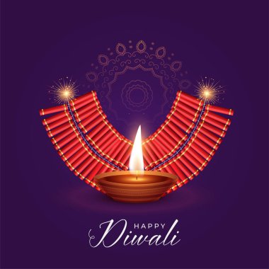 diya ve kraker diwali Festivali için yanan illüstrasyon