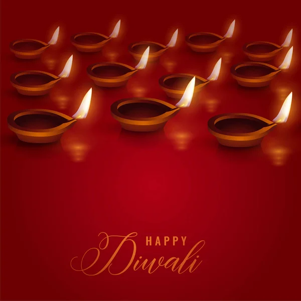 Καίγοντας Λαμπτήρες Diya Τοποθετημένο Κόκκινο Φόντο Diwali Φεστιβάλ — Διανυσματικό Αρχείο