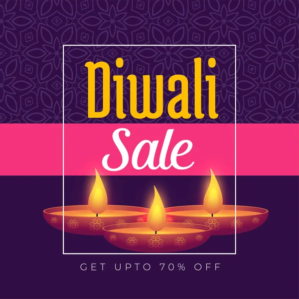 Festival Diwali Offre Conception Gabarit Affiche Avec Diya Brûlant — Image vectorielle