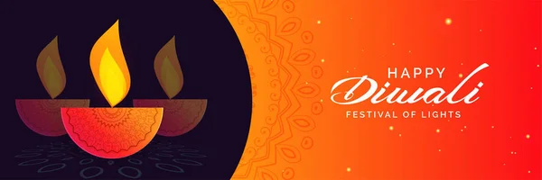 Heureux Design Bannière Diwali Avec Décoratif Diya — Image vectorielle
