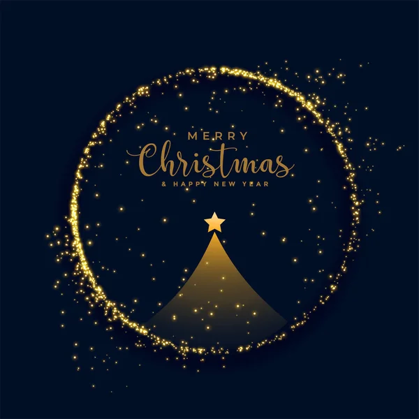 Brillante Árbol Navidad Alegre Oro Partículas Fondo — Vector de stock