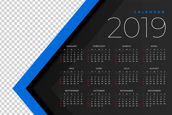 Modelo Calendário 2019 Com Espaço Imagem — Vetor de Stock