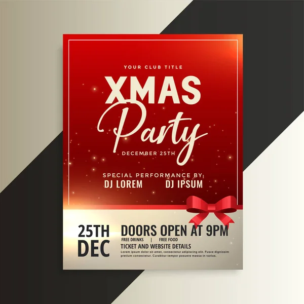 Red Christmas Party Flyer Shiny Ribbon — Stock Vector