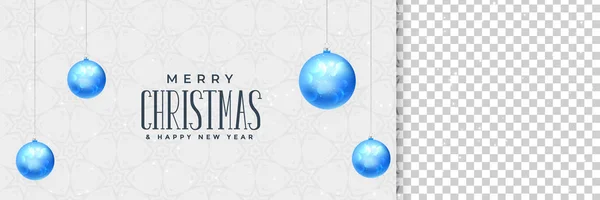 Élégante Bannière Noël Joyeux Avec Des Boules Noël Bleues — Image vectorielle