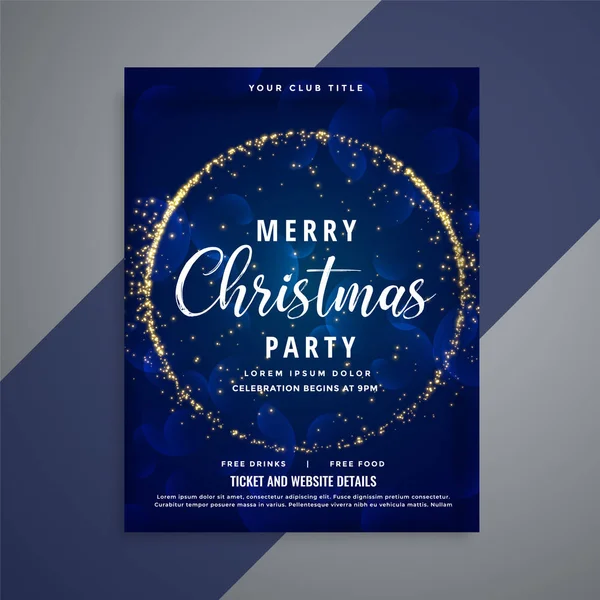 Blue Merry Christmas Sparkles Party Flyer Template — Stock Vector