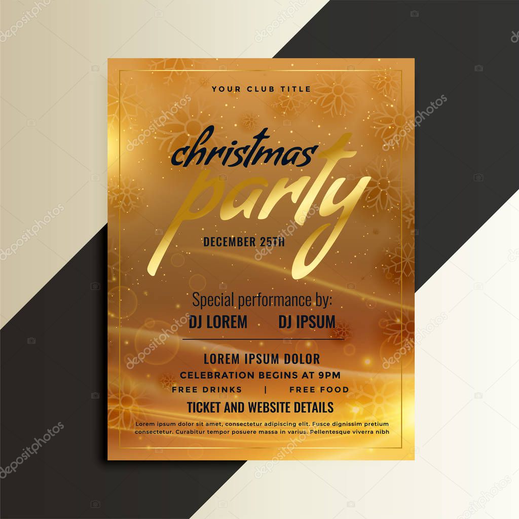 christmas party golden flyer template design