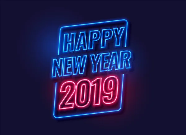 Neon Tarzı Mutlu Yeni Yıl 2019 Arka Plan — Stok Vektör