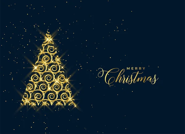 Hermoso Decorativo Navidad Árbol Oro Brilla Fondo — Vector de stock