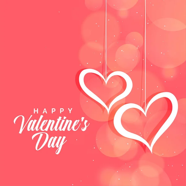 Corações Pendurados Fundo Bokeh Rosa Para Dia Dos Namorados — Vetor de Stock