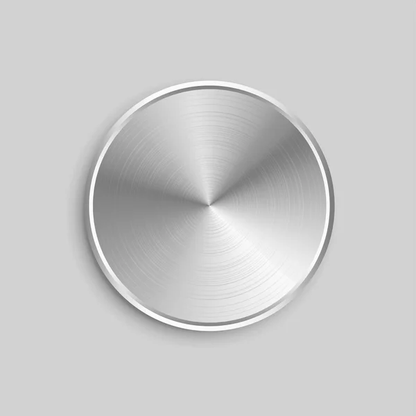 Botón Metal Realista Circular Con Superficie Acero Cepillado — Archivo Imágenes Vectoriales