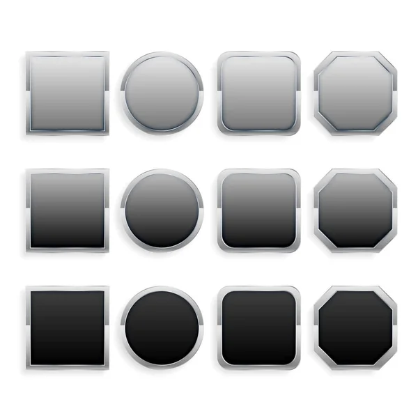 Set Black Gray Metal Frame Buttons — Stock Vector