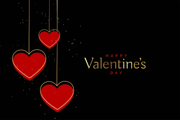 Valentinstag Herzen Rot Und Gold Auf Schwarzem Hintergrund — Stockvektor