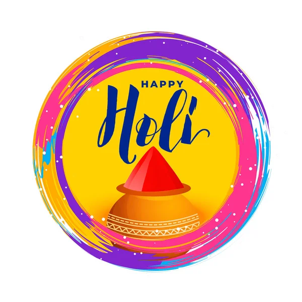 happy holi colorful illustration with gulal (powder color) bowl